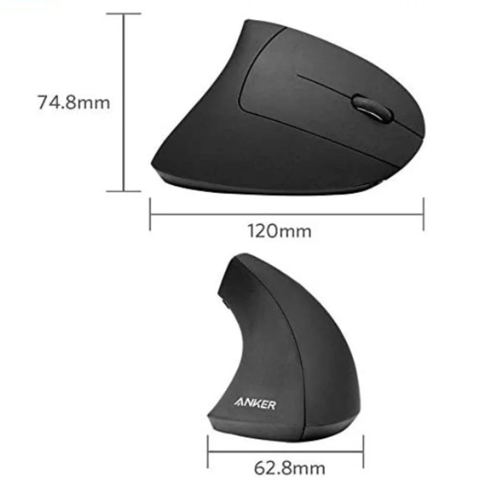 Anker Wireless Vertical Ergonomic Mouse 2.4G Optical 1600 DPI Black New